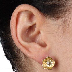 Kate Bissett Goldtone White Cubic Zirconia Floral Earrings