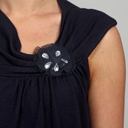 Elio Women's Floral Applique Cap-sleeve Knit Top 