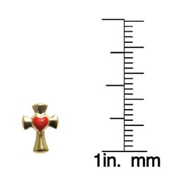 14k Yellow Gold over Sterling Silver Red Heart Cross Stud Earrings
