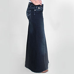 Tabeez Women's Contrast Stitch Dark Wash Denim Skirt