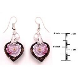 Bleek2Sheek Murano-inspired Glass Pink and Black Heart Earrings 