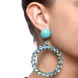 JLC Bijoux Reconstituted Turquoise and Crystal Hoop Earrings