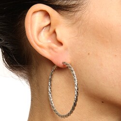 White Gold Overlay Twisted Rope 44-mm Hoop Earrings