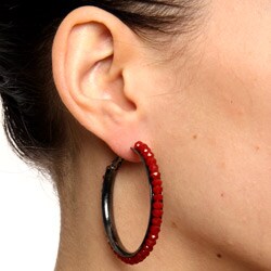 Hermosa Silvertone Red Glass Bead 37-mm Hoop Earrings