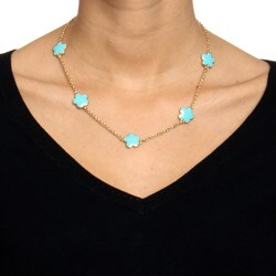 Goldtone Turquoise Enamel Daisy Necklace and Earring Set