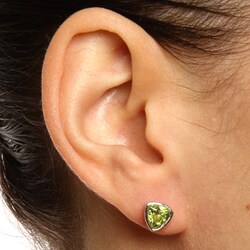 Sterling Silver Trillion-cut Peridot 7-mm Stud Earrings