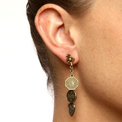Charming Life Pewter 3-drop Antique-style Asian Coin Earrings