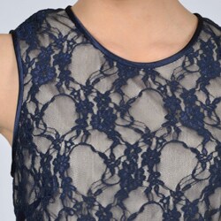 Sharagano Women's Navy/Nude Lace Dress