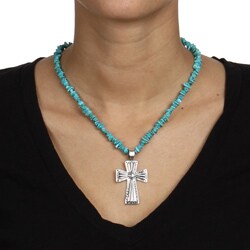Southwest Moon Sterling Silver Turquoise and Cross Necklace