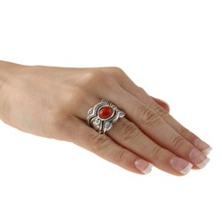 Southwest Moon Sterling Silver Red Coral Roped 3-piece Ring Set