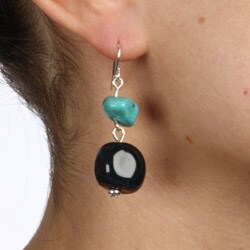 Crystale Onyx and Turquoise Dangle Crystale Earrings
