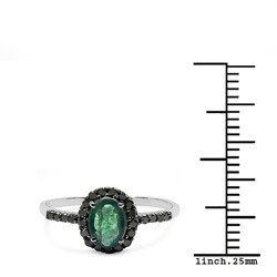 10k White Gold Emerald and 1/4ct TDW Black Diamond Ring