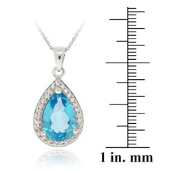 Glitzy Rocks Silver Swiss Blue Topaz and CZ Tear-drop Necklace