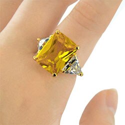 14k Goldplated Yellow and Clear Cubic Zirconia Cocktail Ring