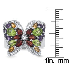 Meredith Leigh Sterling Silver Multi-gemstone Butterfly Ring