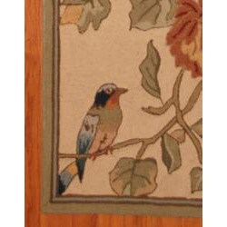 Asian Hand-tufted Beige/ Green Floral Bird Wool Rug (2'8 x 10')