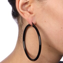 Black Ion-plated Stainless Steel 60-mm Hoop Earrings
