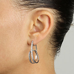 Ultimate CZ Platinum over Silver Cubic Zirconia Curled Loop Earrings