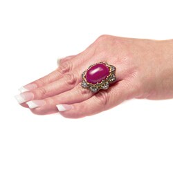 Adee Waiss 18k Gold Overlay Red Jade Flower Ring