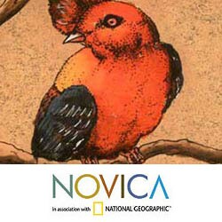 Handcrafted Reverse-painted Glass 'Bird in Autumn' Tray (Peru)