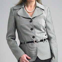 Allyson Cara Women's Grey/Black Belted Trumpet Hem Skirt Suit