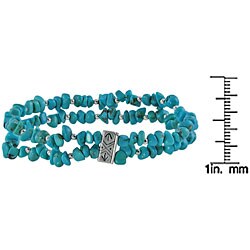 Southwest Moon Sterling Silver Turquoise Chip 2-strand Stretch Bracelet