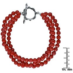 Southwest Moon Sterling Silver Faceted Red Coral 3-Strand Toggle Bracelet