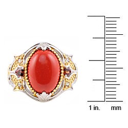 Michael Valitutti Two-tone Coral, Garnet and White Sapphire Ring