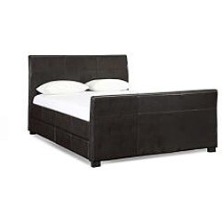Quad Eastern King Size Brown Faux Leather Storage Bed
