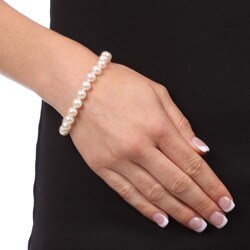 14k Gold Cultured White Akoya Pearl Bracelet (7-7.5 mm/ 7 in)