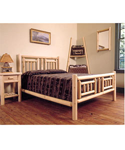 Rustic Log Adirondack Cedar Nightstand Table with Drawer