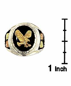 Black Hills Gold Silver Onyx Eagle Ring