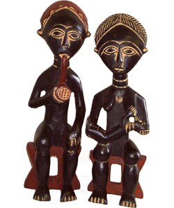 African Village Couple 16-inch Wood Sculpture (Ghana)