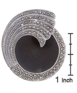 Sterling Silver Marcasite and Onyx Pin