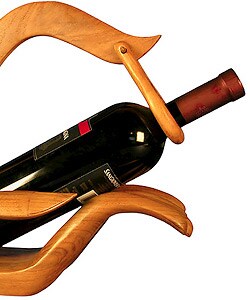 Hand-shaped Teak Wood Wine Bottle Holder