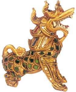 Gold and Glass Foo Dog Dragons (Set of 2)