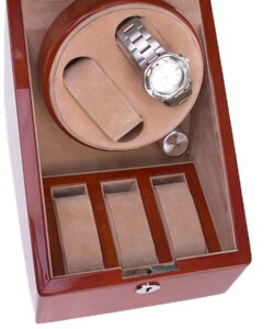 Walnut Double Watch Burgundy Winder Box for 5 Watches