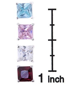 Icz Stonez Sterling Silver Princess CZ Stud Earring Set (4 Pair)
