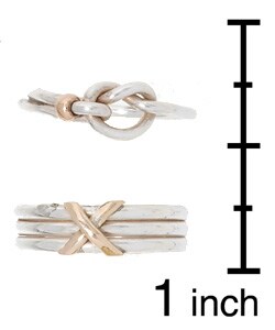 Sterling Silver Two-tone Knot and X Ring Set