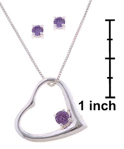 Icz Stonez Silver Purple CZ Earring and Heart Pendant Set