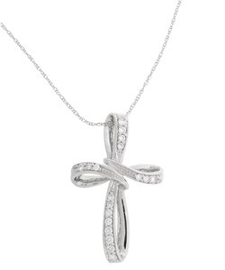 14k White Gold 1/4ct TDW Diamond Cross Pendant (H-I, SI2)
