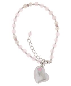 Sterling Silver Rose Quartz Heart Charm Bracelet