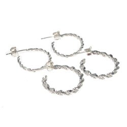 Set of Two Sterling Silver Diamond-cut Hoop Earrings