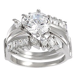 Tressa Sterling Silver Cubic Zirconia Off-center Nesting Ring