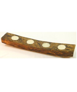 Mango Wood Candleholder Tray w/ Candles (Thailand)