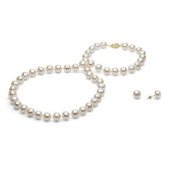 DaVonna 14k Gold Cultured Freshwater Pearl Necklace/ Earring Set (8-9 mm/ 18 in)