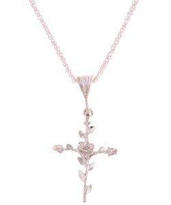 Sterling Silver Rose Cross and Chain