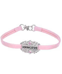 Silver and Pink Leather Princess Baby Bracelet