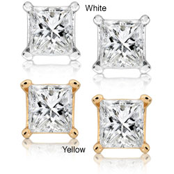 14k Gold 1ct TDW Princess-cut Diamond Stud Earrings (H-I, I1-I2)