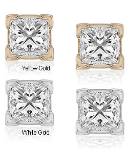 14k Gold 1/2ct TDW Princess Diamond Stud Earrings (G-H, VS1-VS2)
